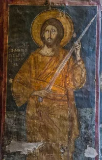 Icon of Jesus holding a sword